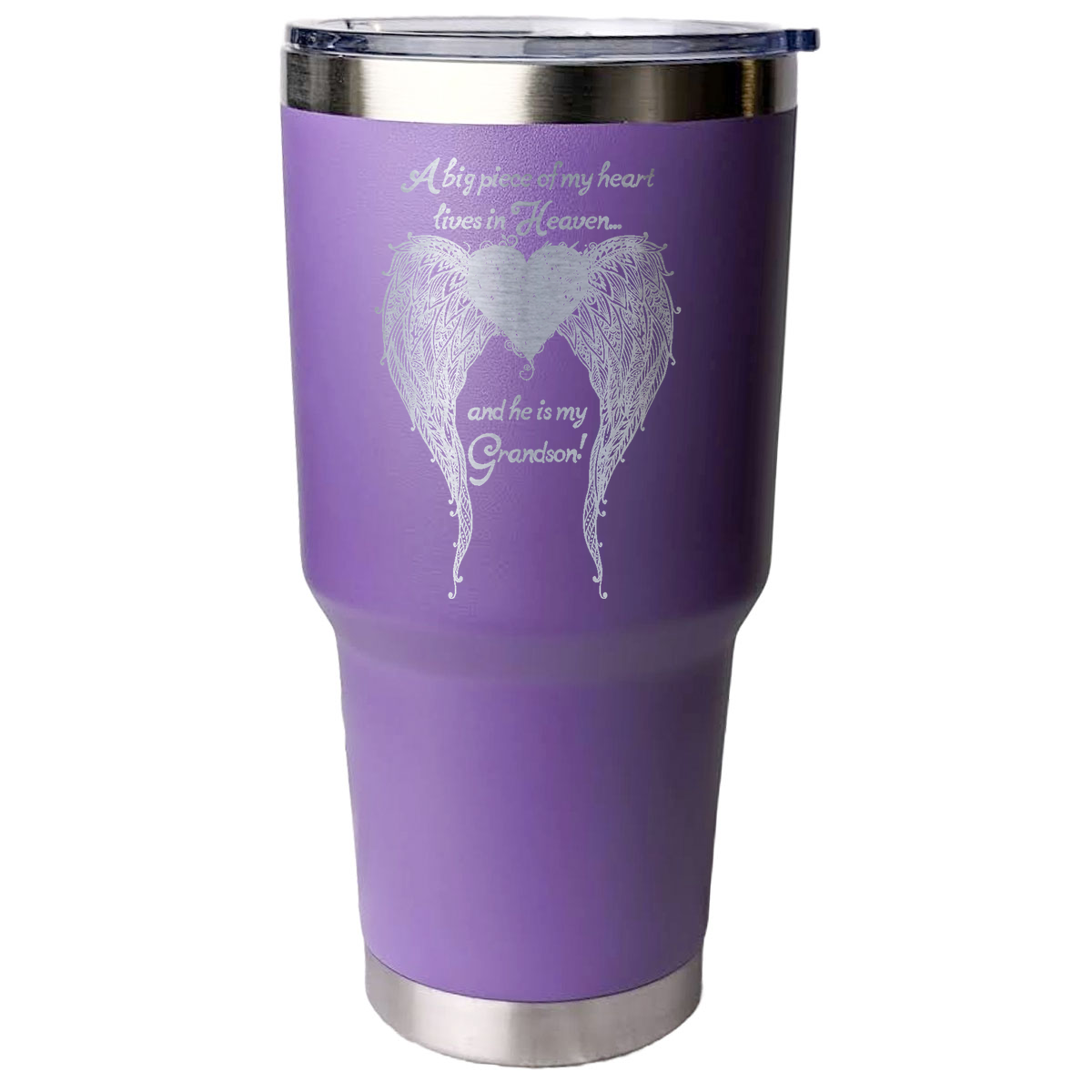 Grandson - A Big Piece of my Heart 30 Ounce Laser Etched Tumbler Purple