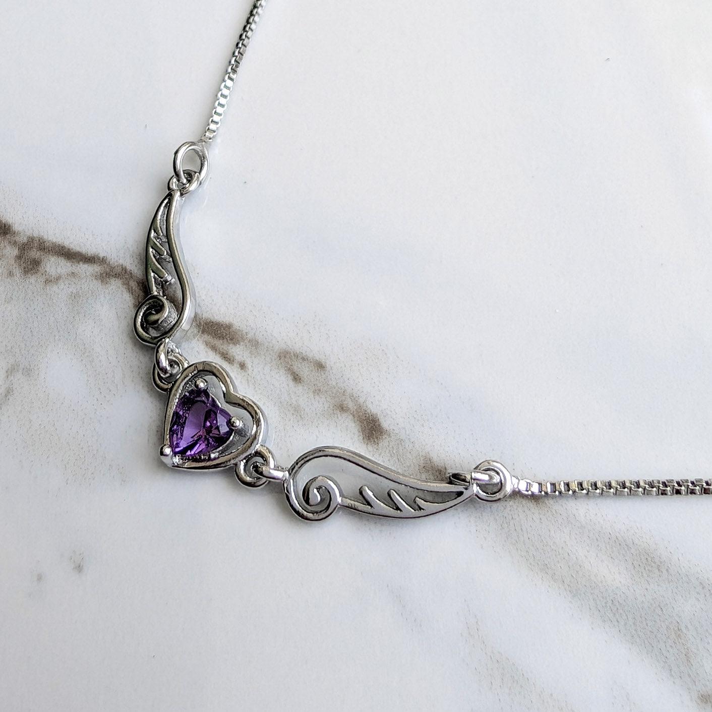 Heart Shaped Crystal With Wings Necklace - Guardian Angel Collection
