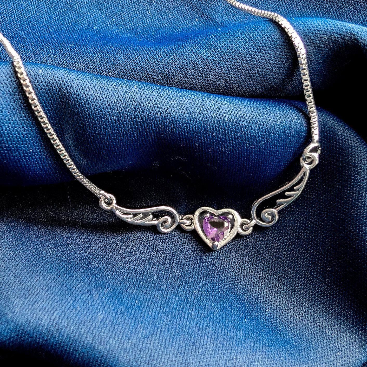 Heart Shaped Crystal With Wings Necklace - Guardian Angel Collection