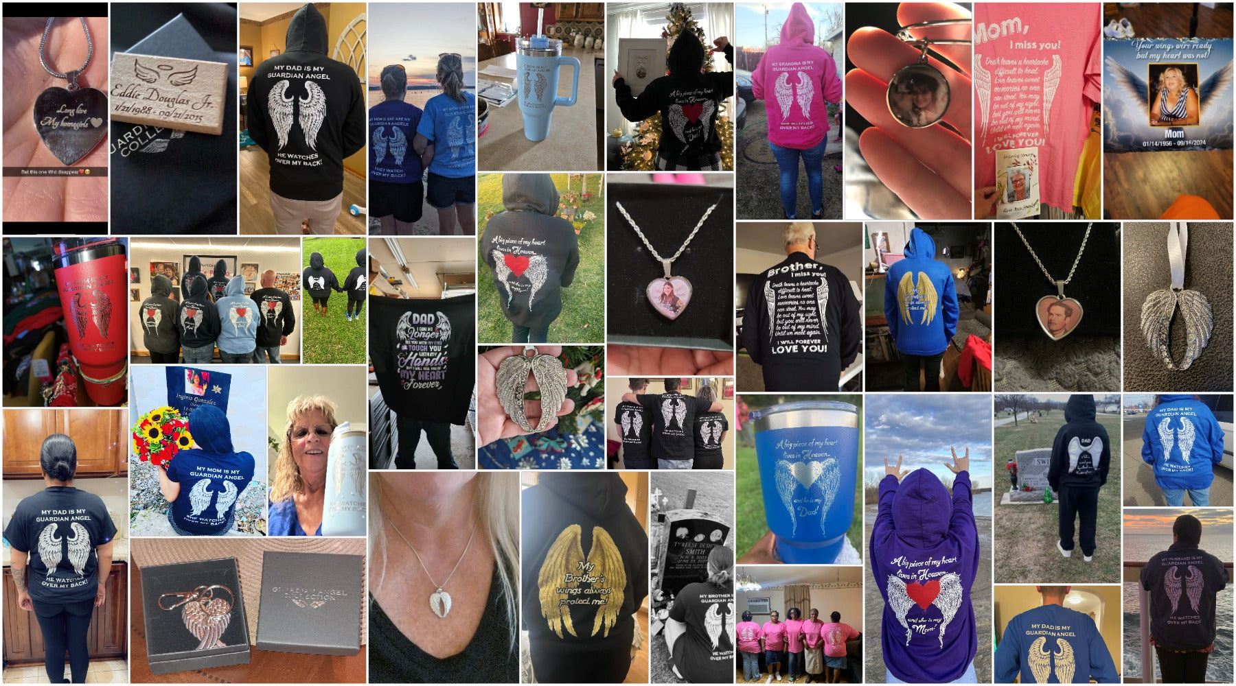 Collage of customer review images showcasing Guardian Angel Collection gifts