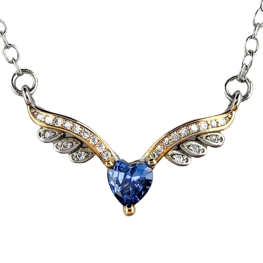 Two Toned Crystalized Wings With A Blue Heart Crystal - Guardian Angel Collection