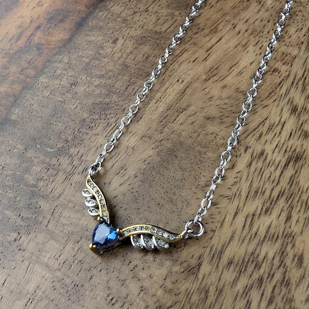 Two Toned Crystalized Wings With A Blue Heart Crystal - Guardian Angel Collection