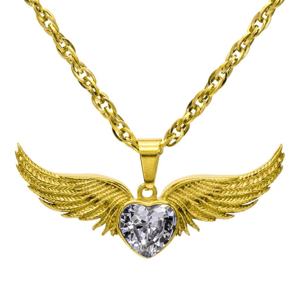 Angel Wings Stainless Steel Birthstone Necklace - Guardian Angel Collection