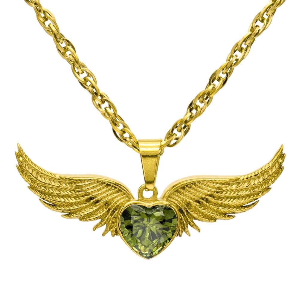 Angel Wings Stainless Steel Birthstone Necklace - Guardian Angel Collection