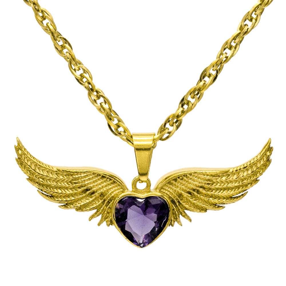 Angel Wings Stainless Steel Birthstone Necklace - Guardian Angel Collection