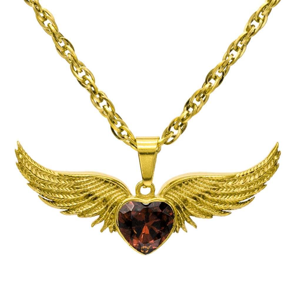 Angel Wings Stainless Steel Birthstone Necklace - Guardian Angel Collection