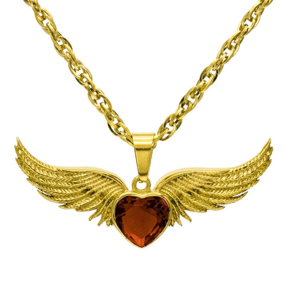 Angel Wings Stainless Steel Birthstone Necklace - Guardian Angel Collection