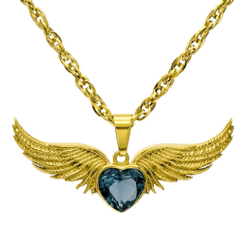 Angel Wings Stainless Steel Birthstone Necklace - Guardian Angel Collection