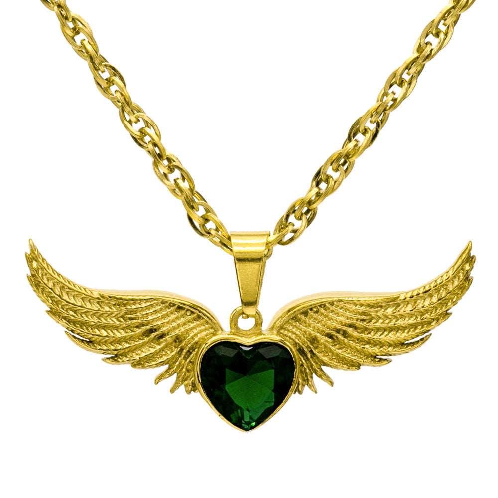 Angel Wings Stainless Steel Birthstone Necklace - Guardian Angel Collection