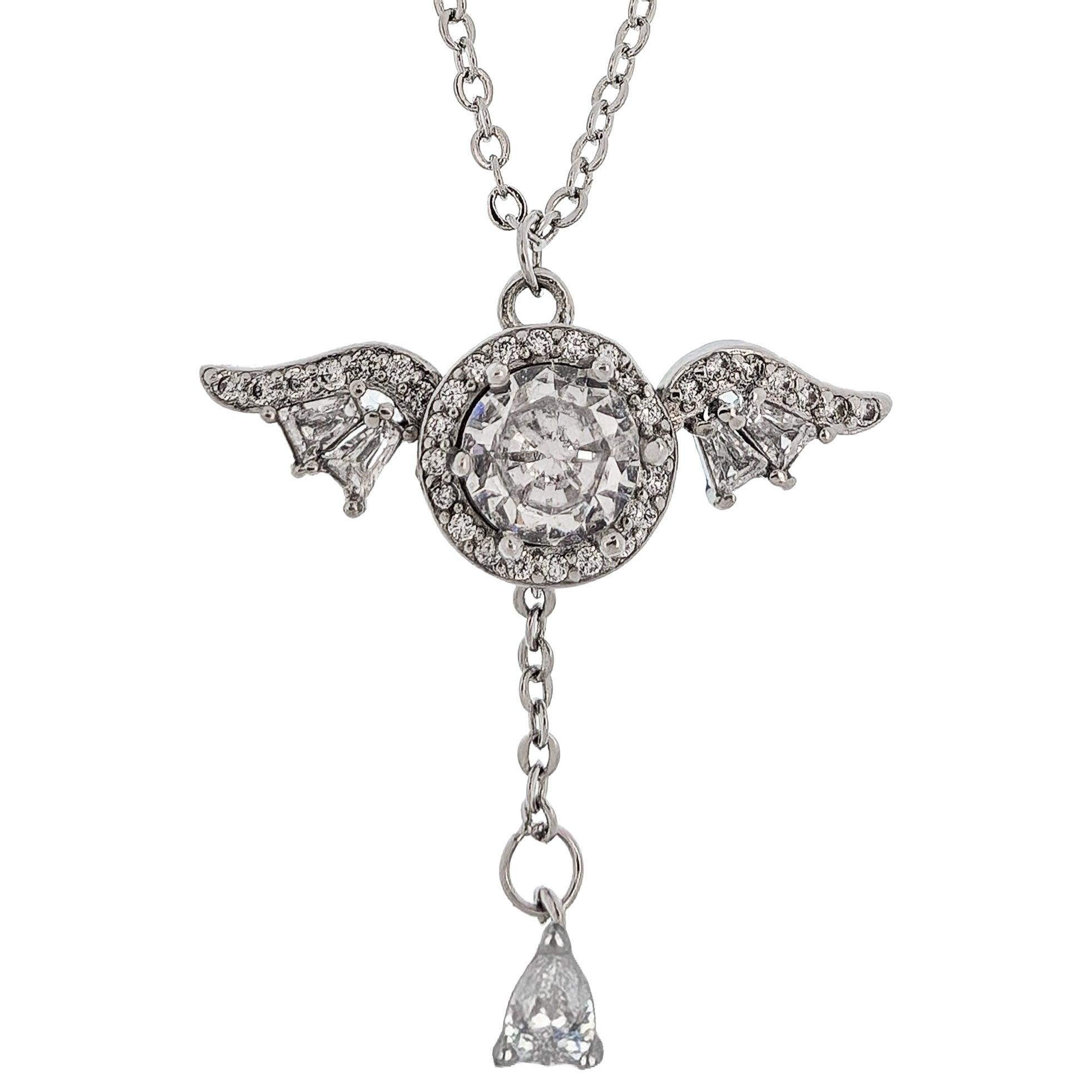 Crystal Moving Wings With A Hanging Crystal Necklace - Guardian Angel Collection