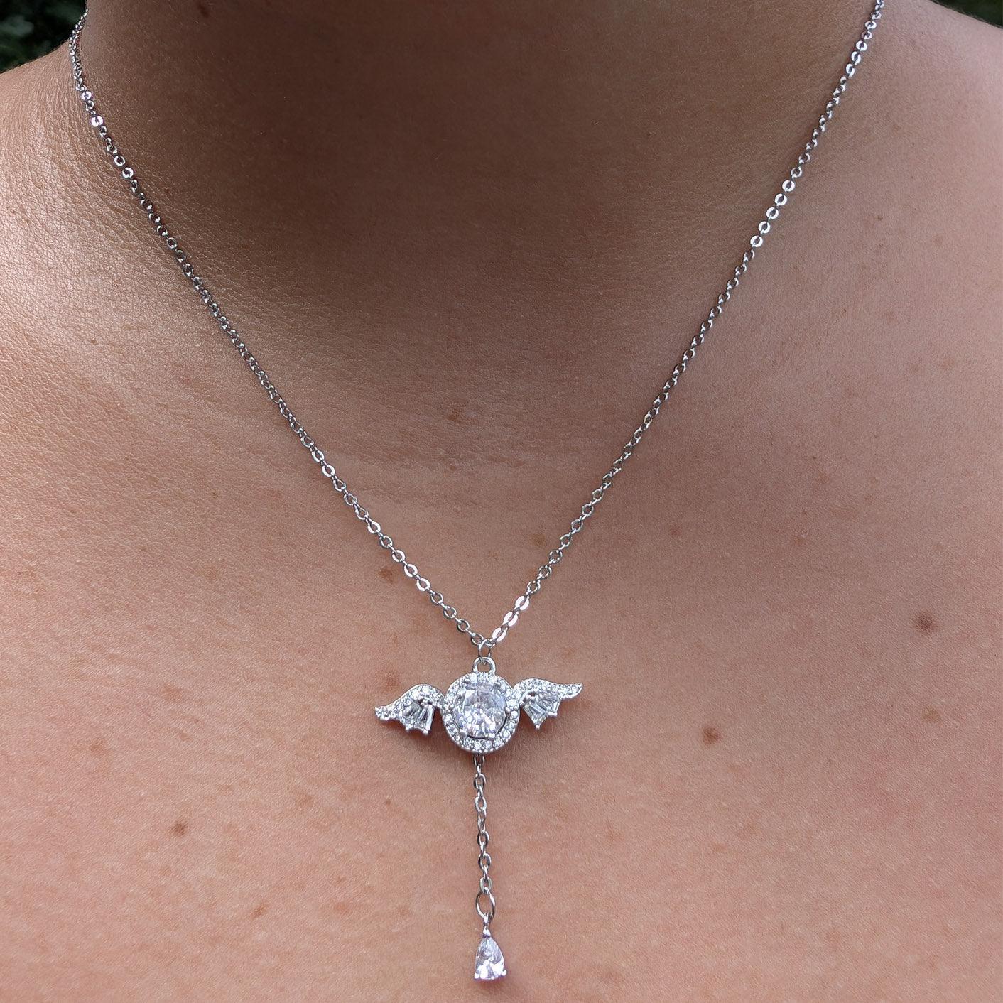 Crystal Moving Wings With A Hanging Crystal Necklace - Guardian Angel Collection