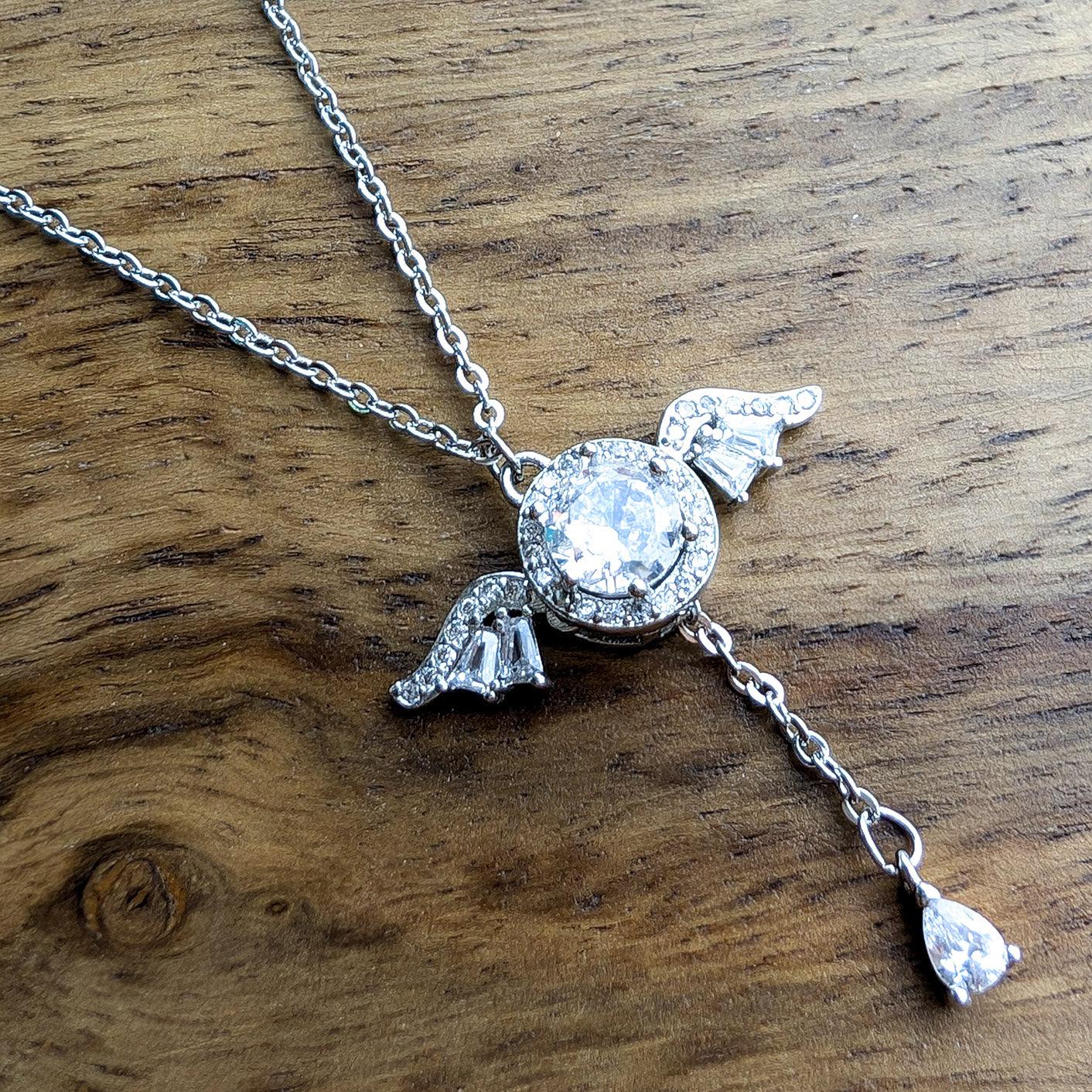 Crystal Moving Wings With A Hanging Crystal Necklace - Guardian Angel Collection