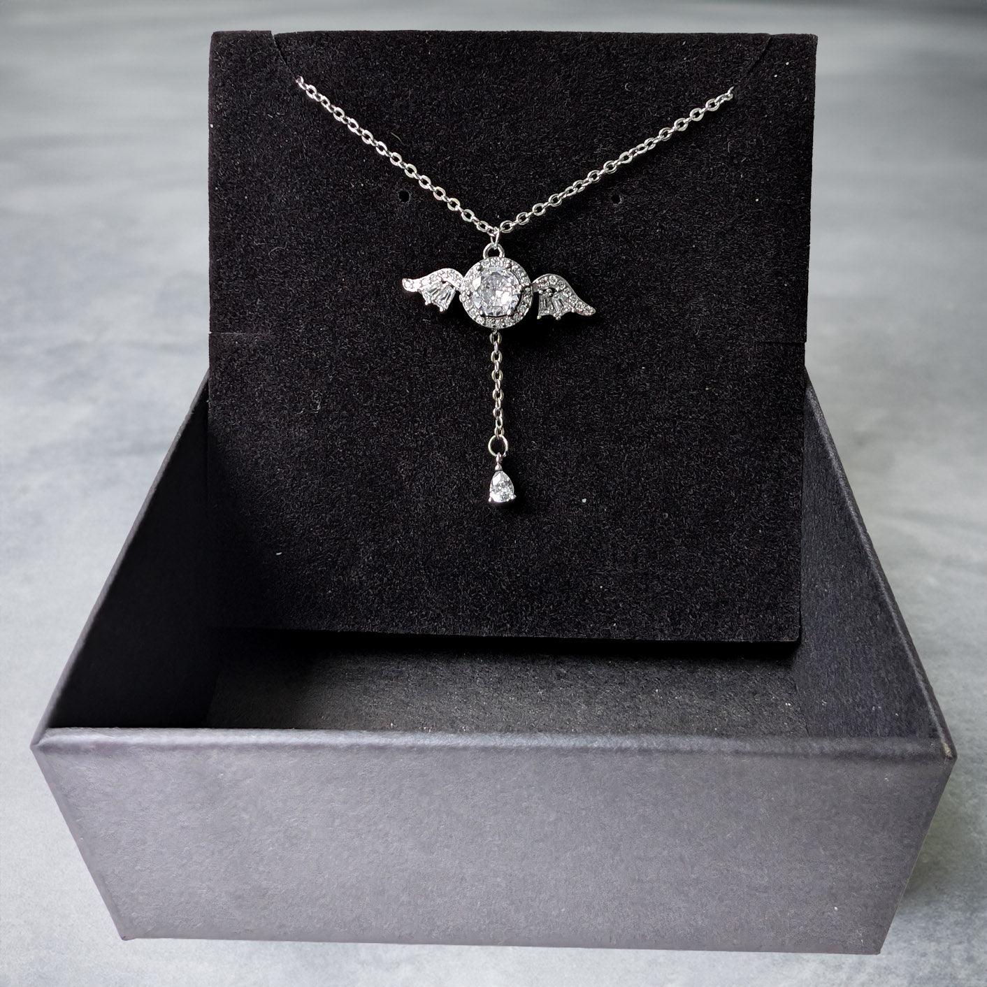 Crystal Moving Wings With A Hanging Crystal Necklace - Guardian Angel Collection