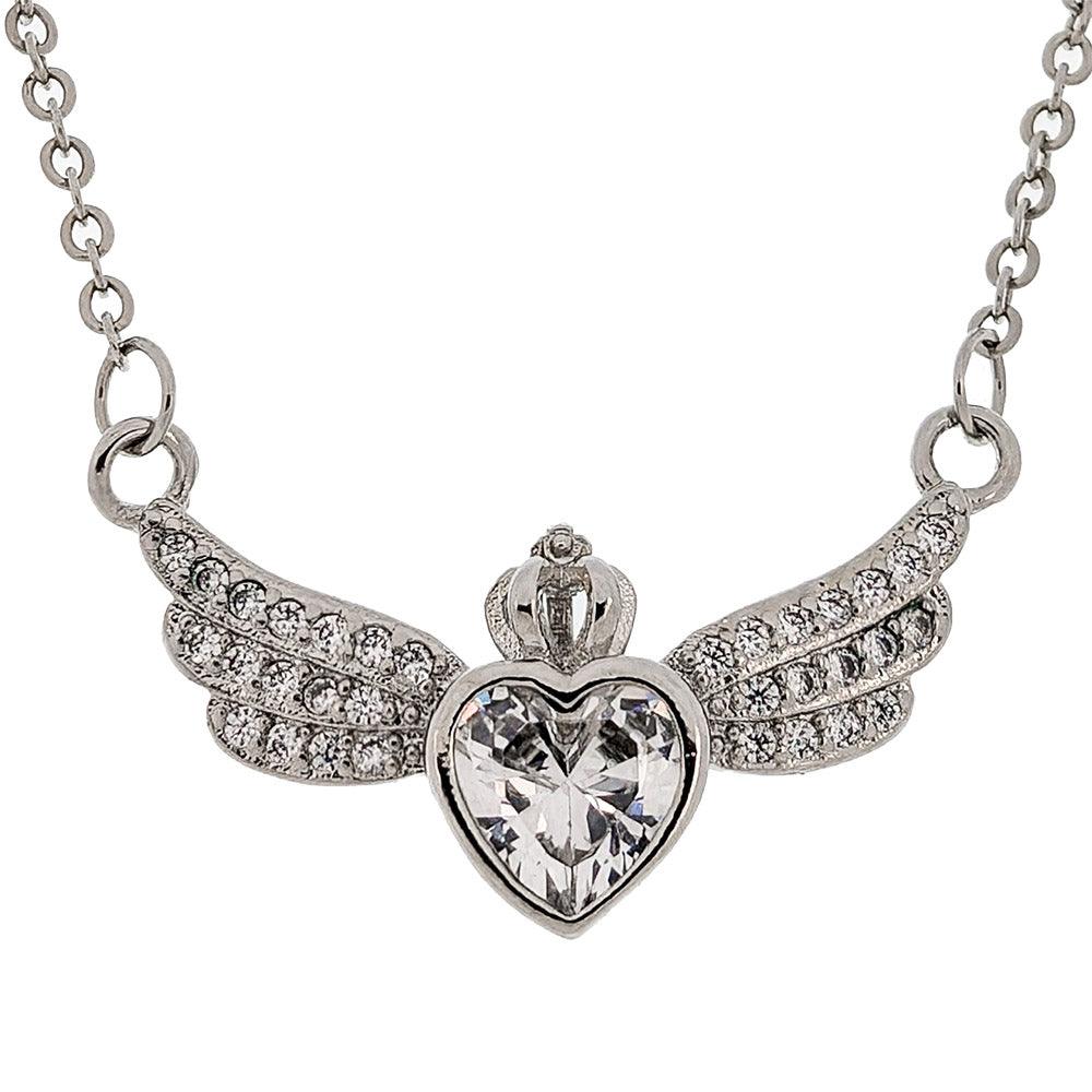 Crystallized Heart Wings Necklace - Guardian Angel Collection