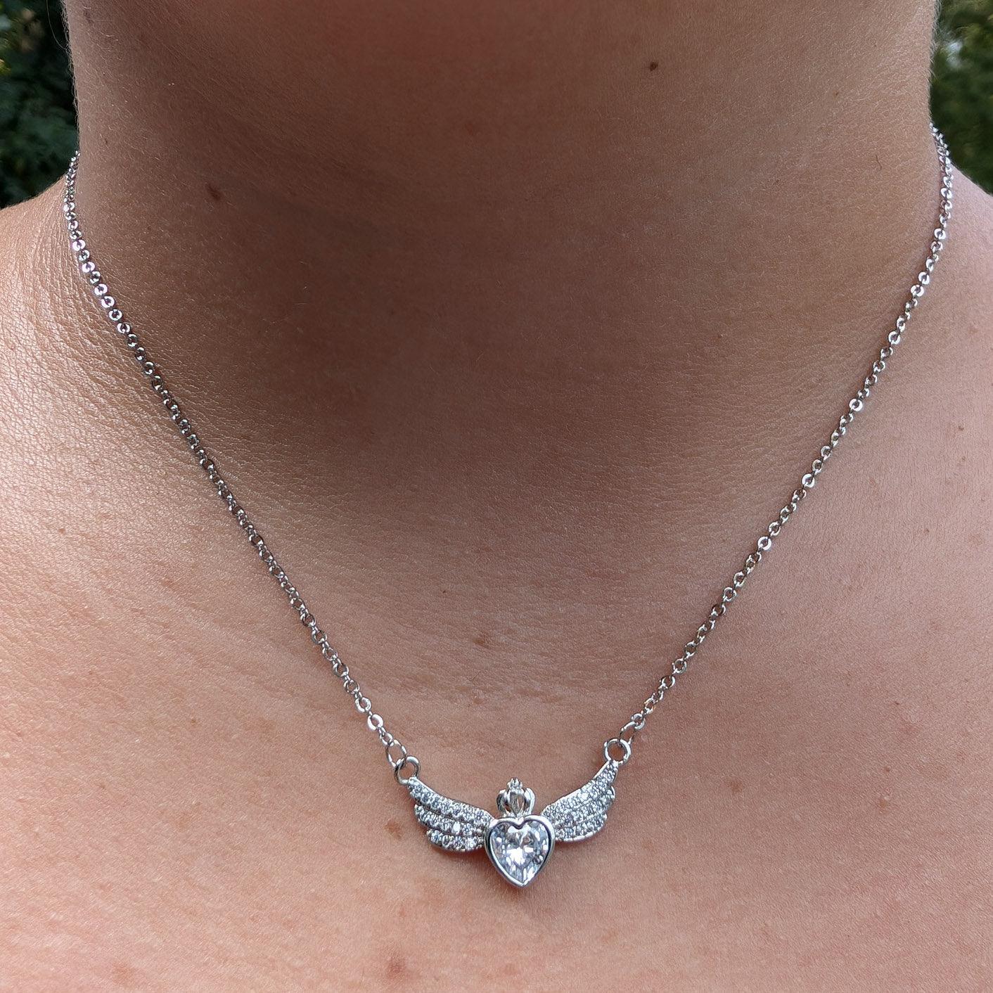 Crystallized Heart Wings Necklace - Guardian Angel Collection