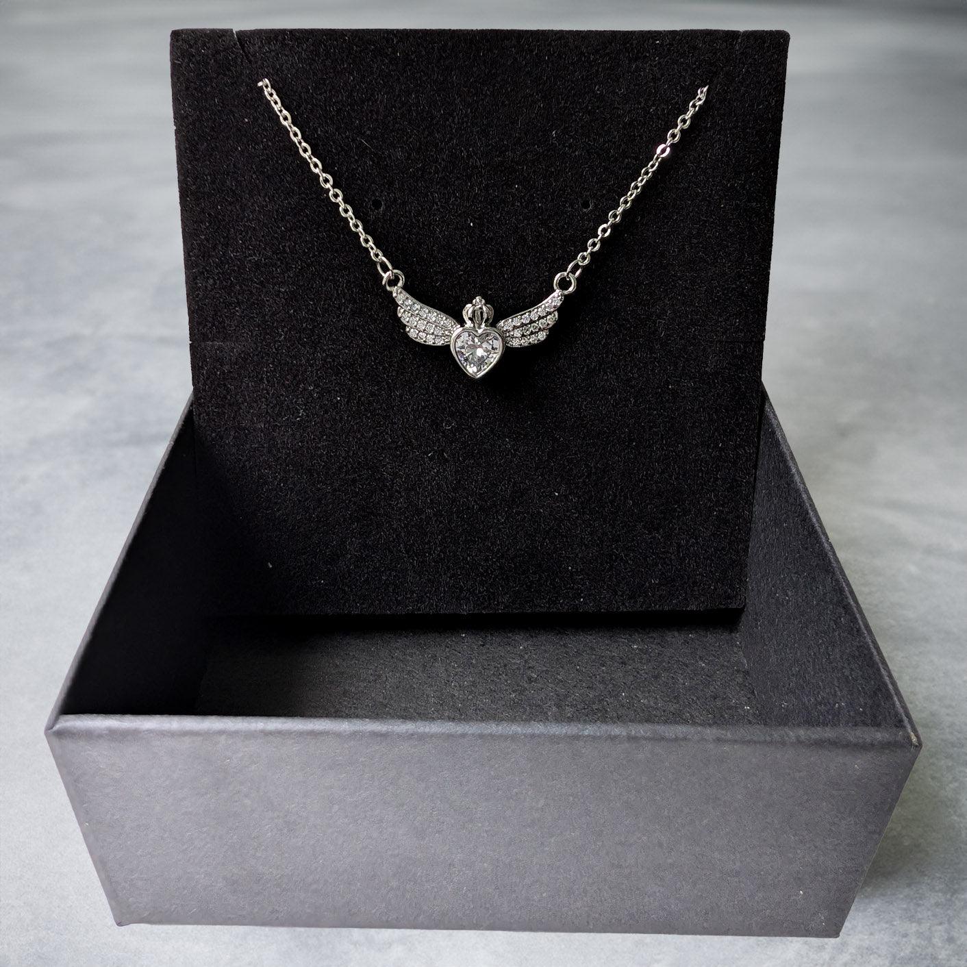 Crystallized Heart Wings Necklace - Guardian Angel Collection