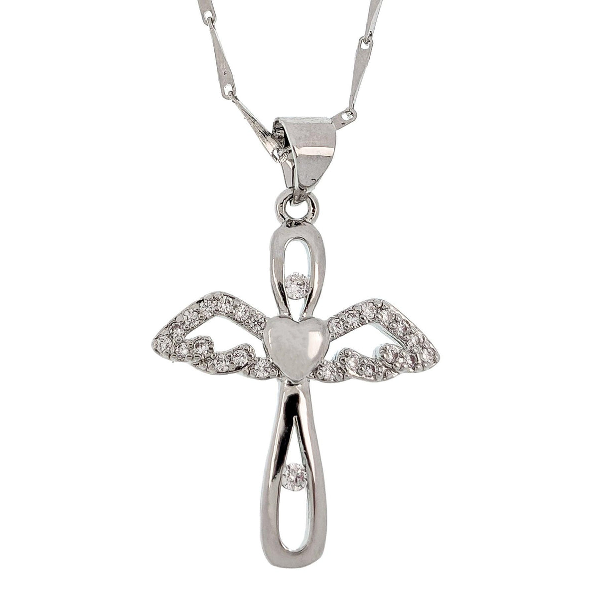 Cross With Crystal Wings Necklace - Guardian Angel Collection