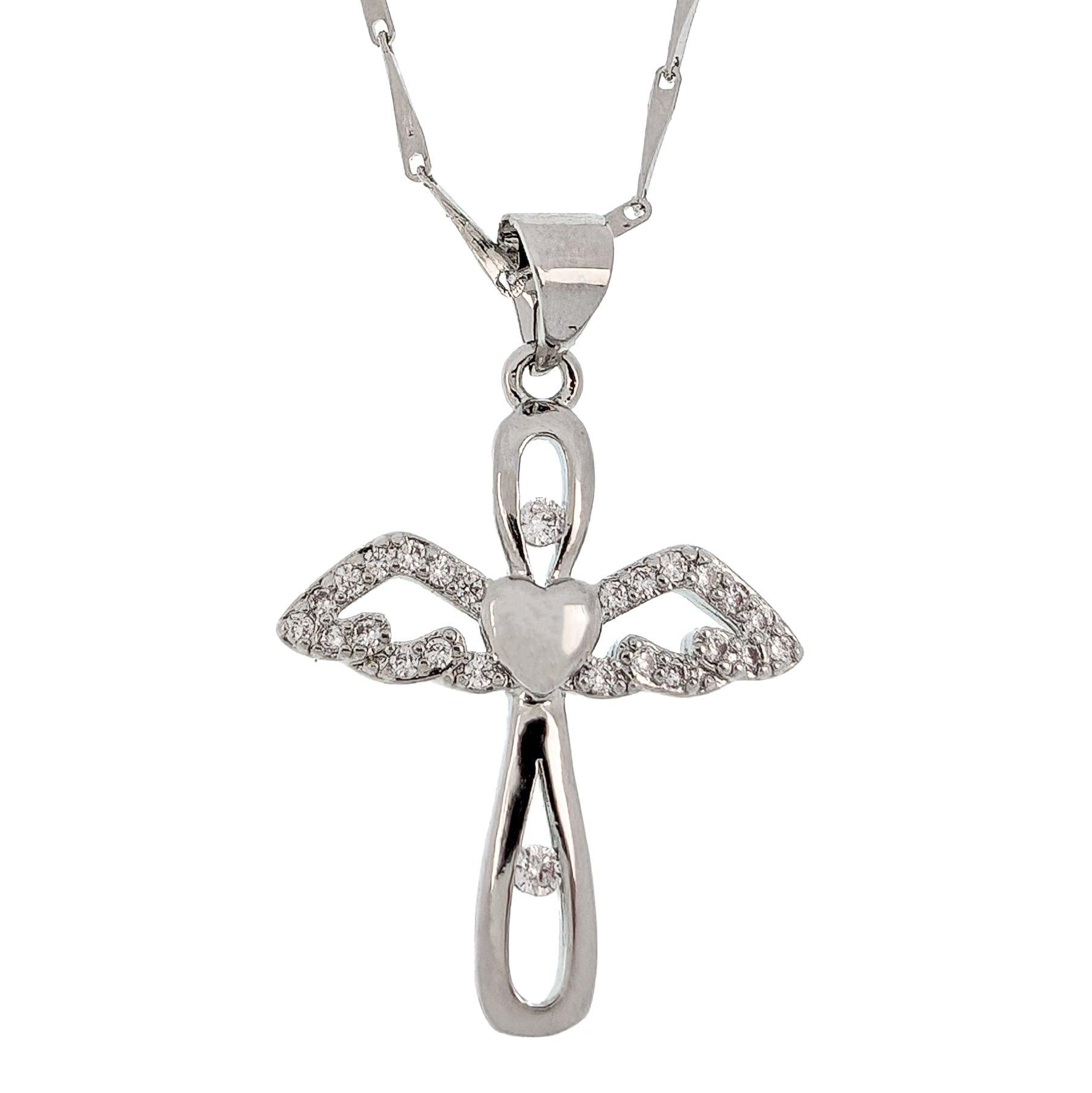 Cross With Crystal Wings Necklace - Guardian Angel Collection