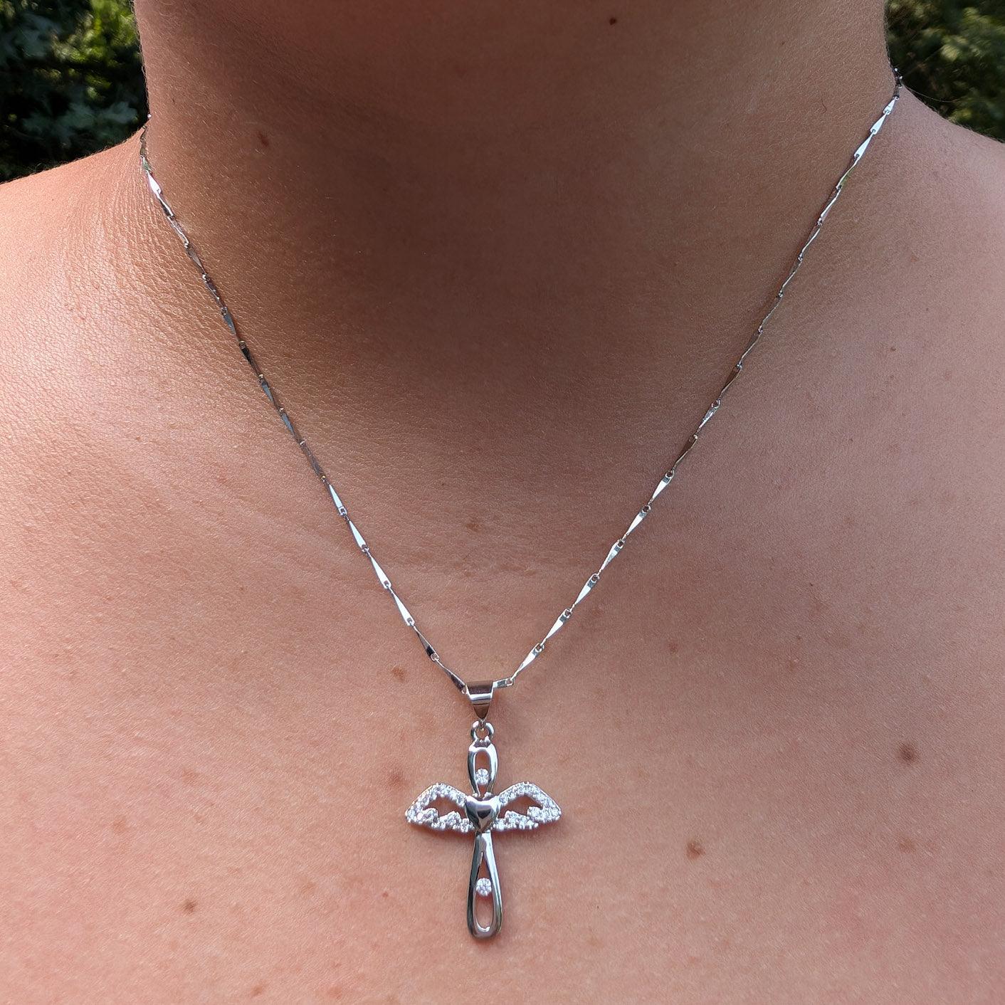 Cross With Crystal Wings Necklace - Guardian Angel Collection