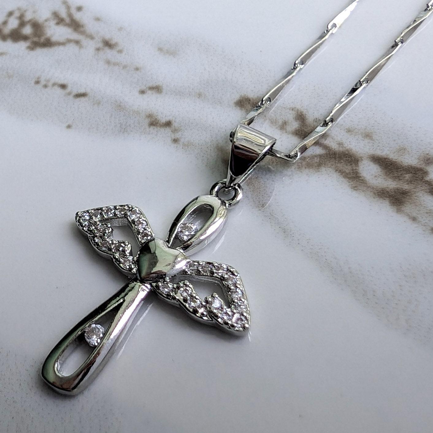 Cross With Crystal Wings Necklace - Guardian Angel Collection