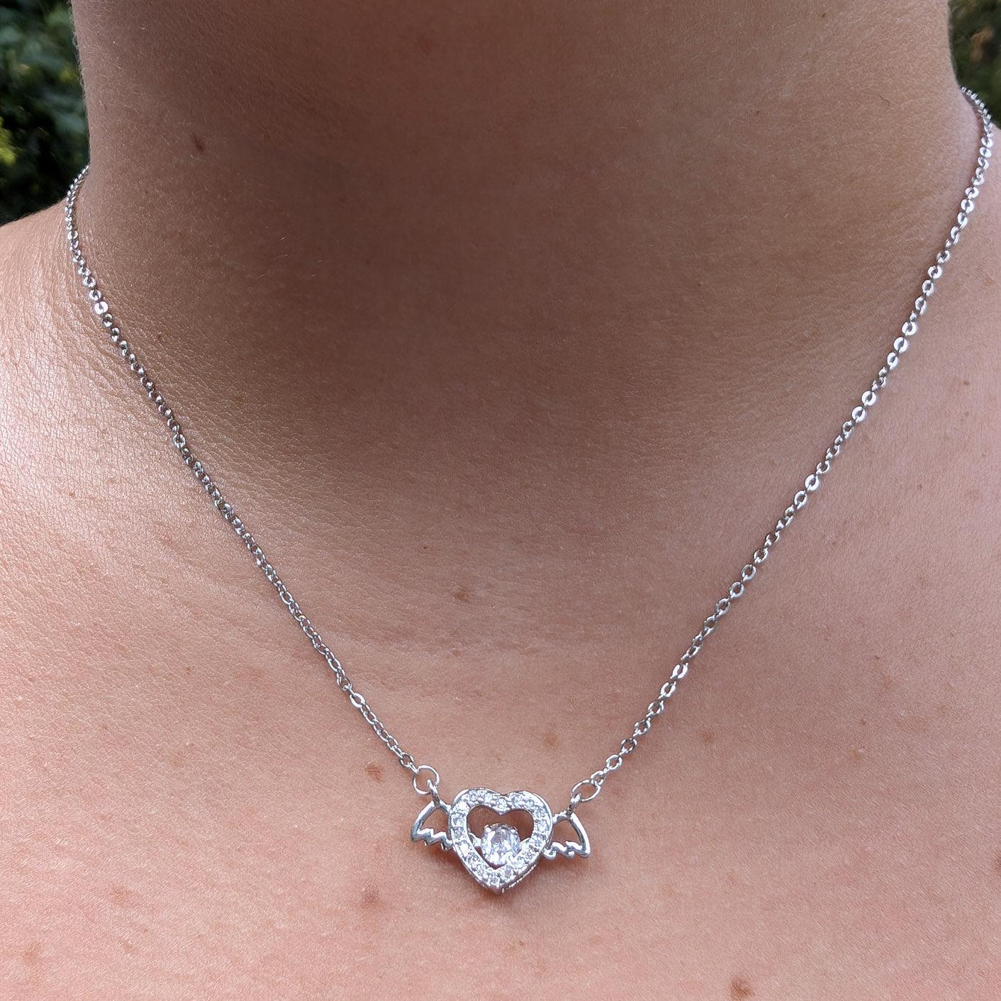 Crystallized Heart With Wings Necklace - Guardian Angel Collection