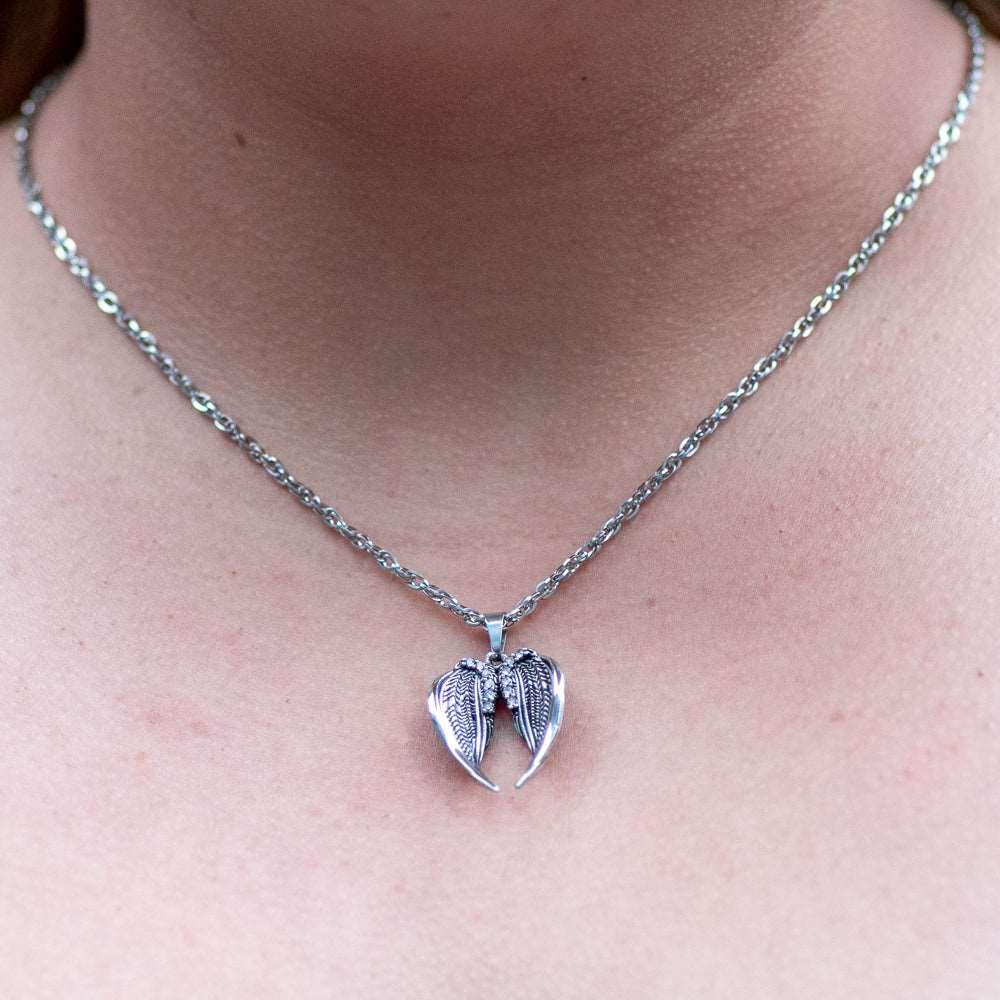 Angel Wings With Crystals Stainless Steel Necklace - Guardian Angel Collection