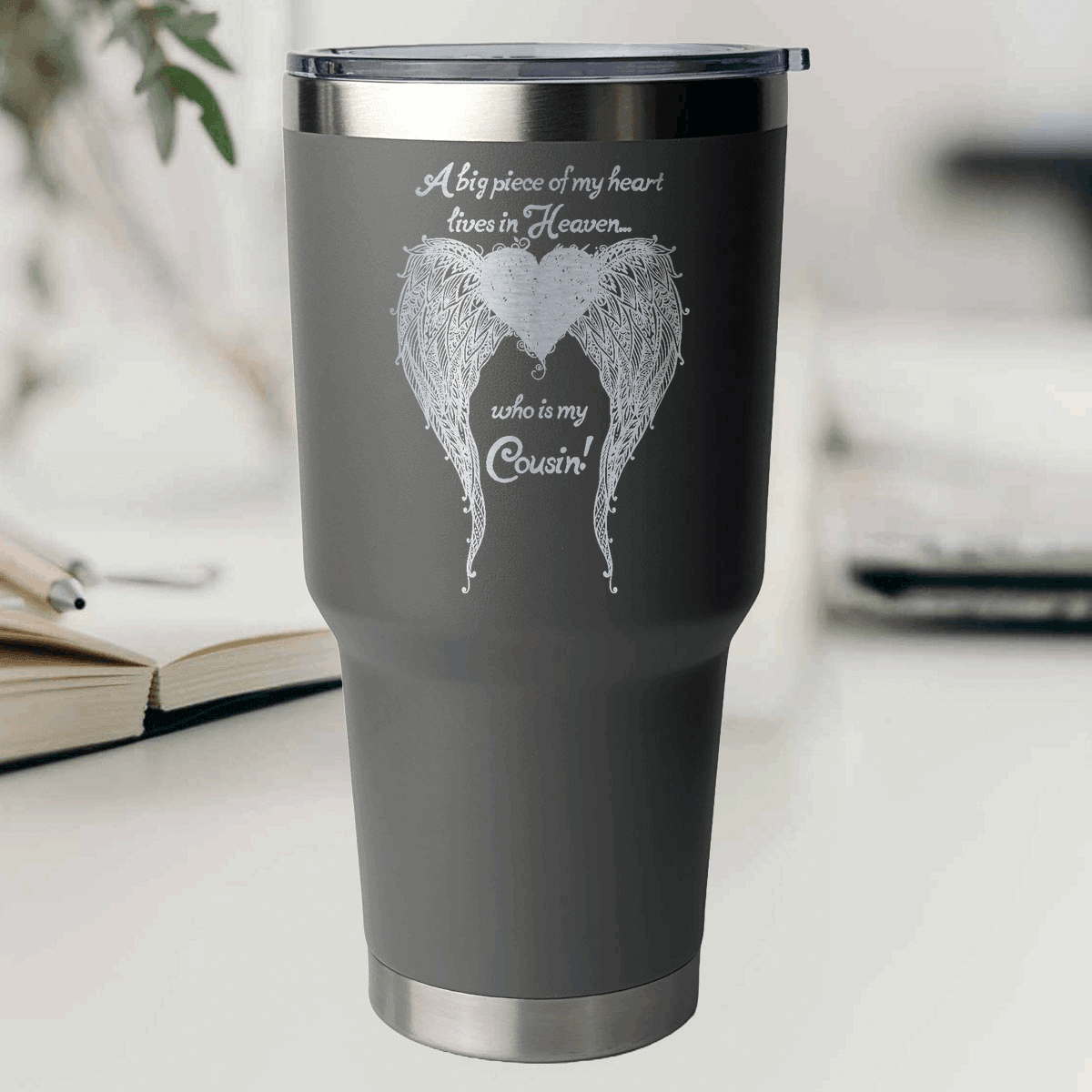 Cousin - A Big Piece of my Heart 30 Ounce Laser Etched Tumbler - Guardian Angel Collection
