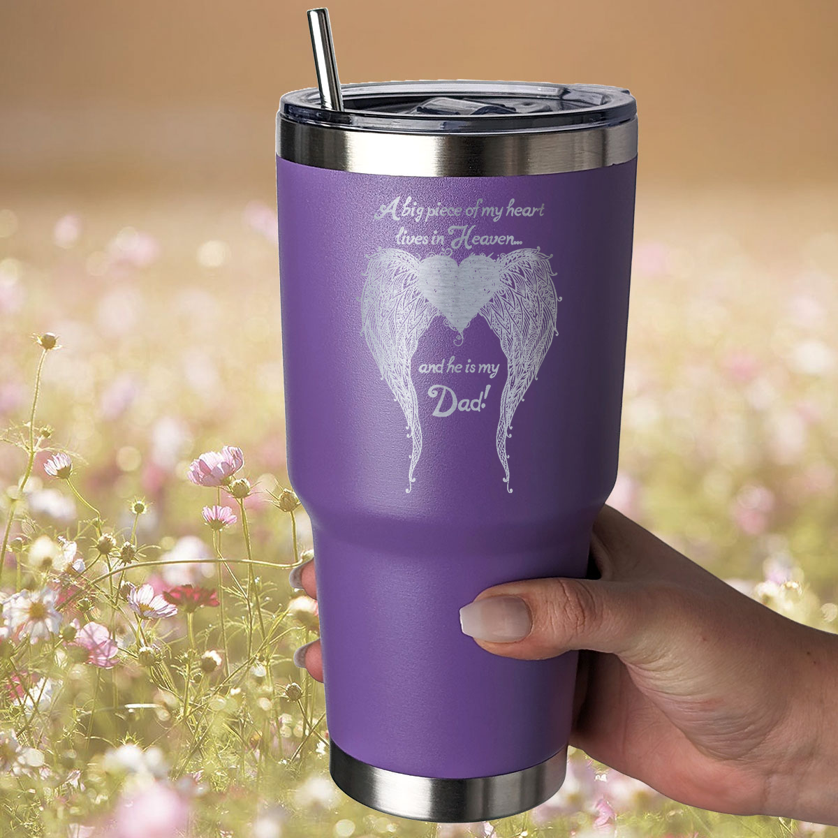Dad - A Big Piece of my Heart 30 Ounce Laser Etched Tumbler Purple