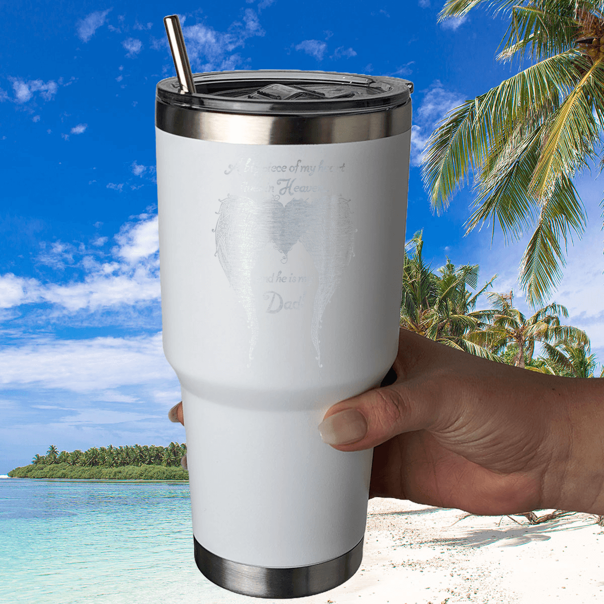 Dad - A Big Piece of my Heart 30 Ounce Laser Etched Tumbler - Guardian Angel Collection