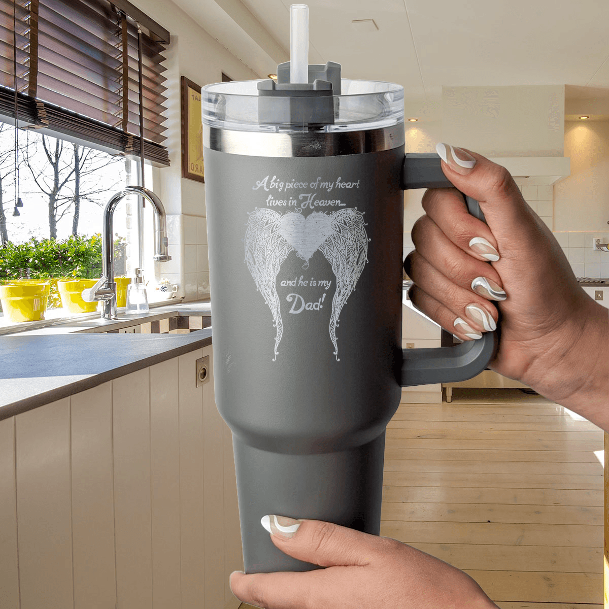 Dad - A Big Piece of my Heart 40 Ounce Laser Etched Tumbler - Guardian Angel Collection