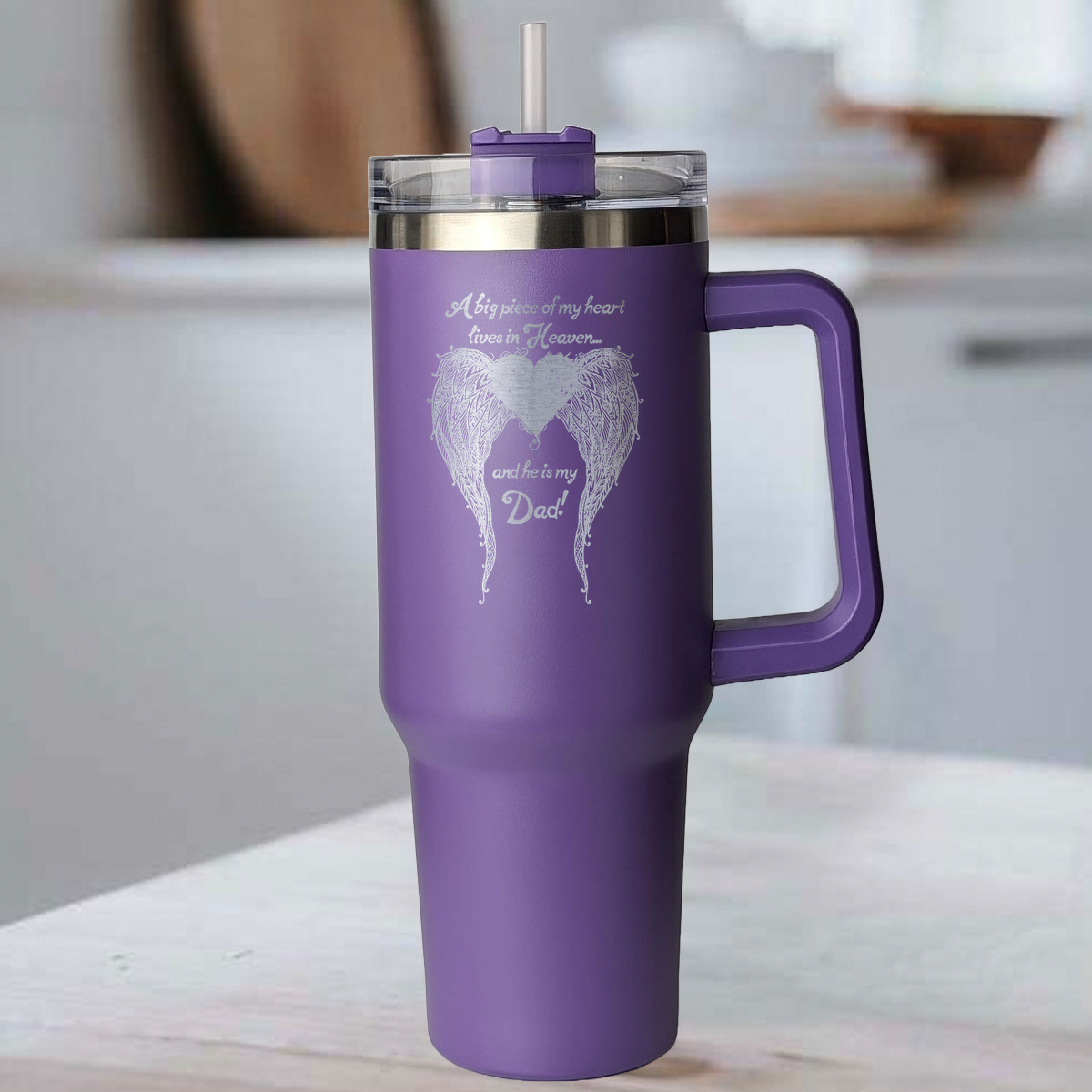 Dad - A Big Piece of my Heart 40 Ounce Laser Etched Tumbler Purple