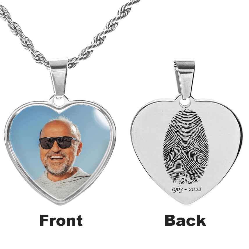 Custom Engravable Fingerprint Heart Photo Necklace - Guardian Angel Collection