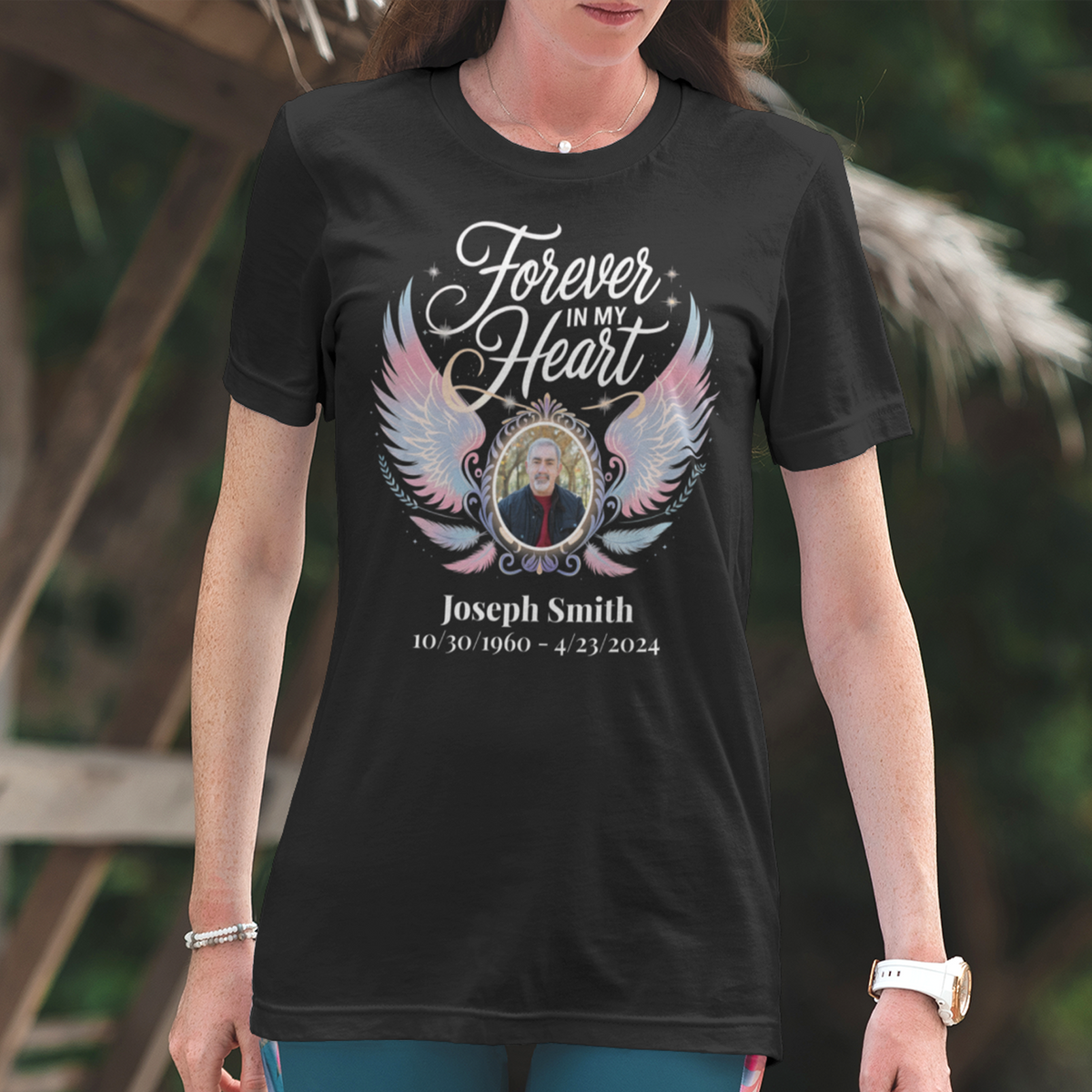 Forever in My Heart Personalized Memorial T-Shirt – Custom Photo, Name & Dates