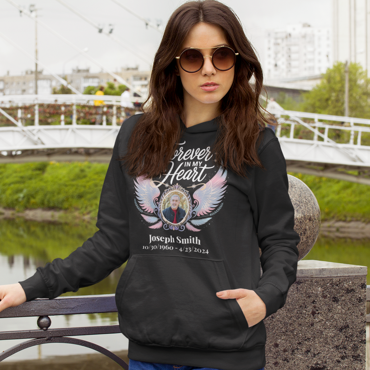Forever in My Heart Personalized Memorial Hoodie – Custom Photo, Name & Dates