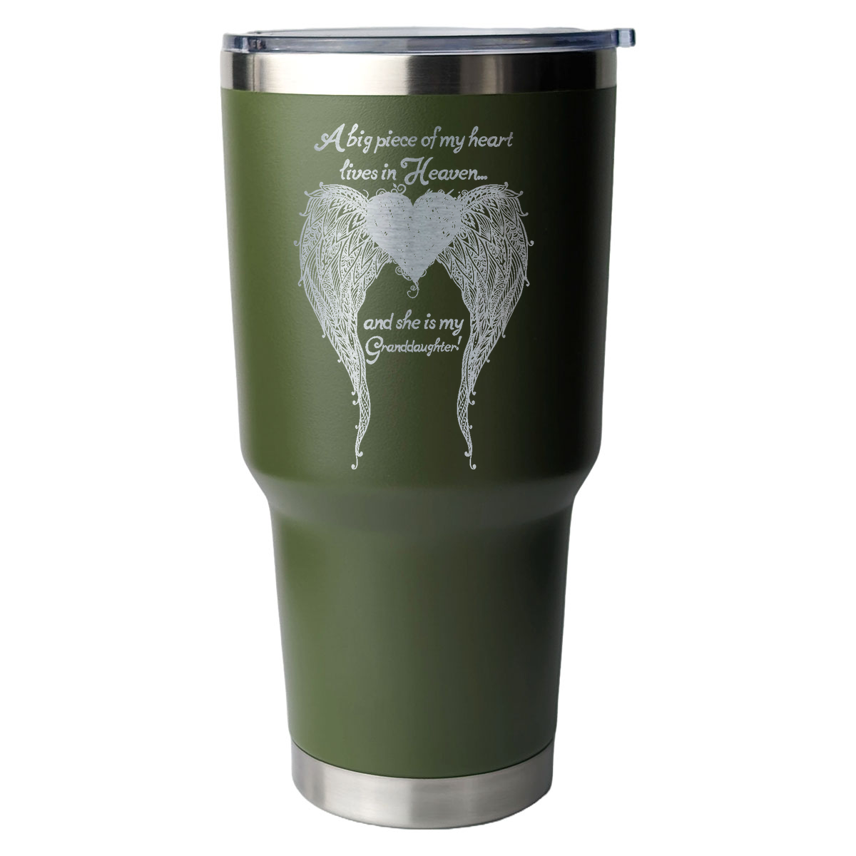 Granddaughter - A Big Piece of my Heart 30 Ounce Laser Etched Tumbler Military Green
