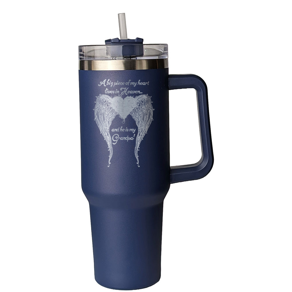 Grandpa - A Big Piece of my Heart 40 Ounce Laser Etched Tumbler Dark Blue
