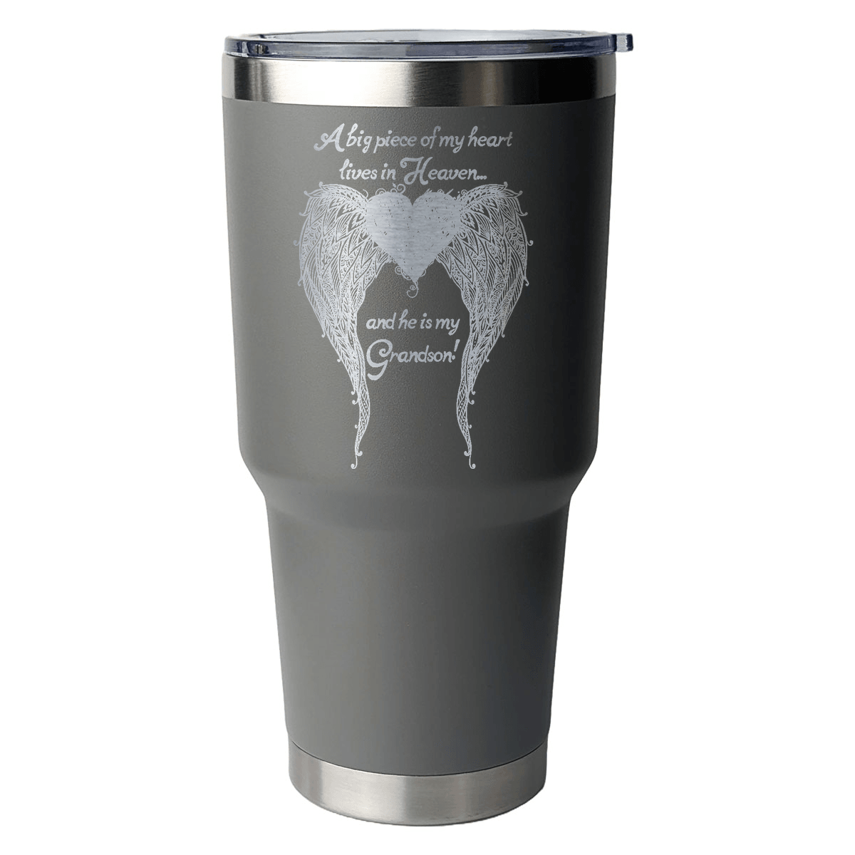 Grandson - A Big Piece of my Heart 30 Ounce Laser Etched Tumbler - Guardian Angel Collection
