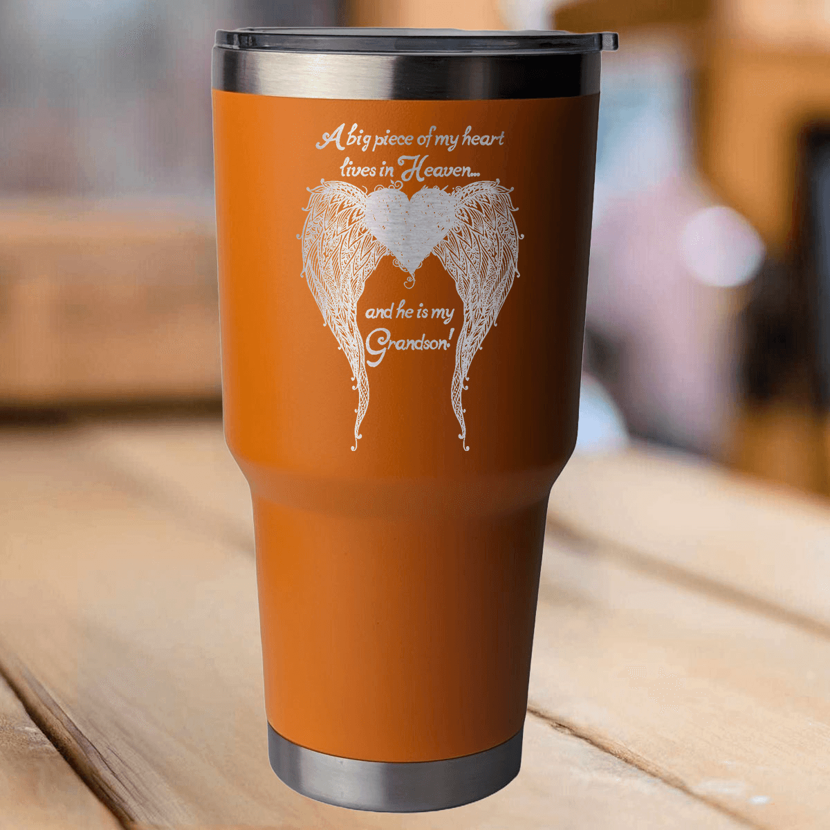 Grandson - A Big Piece of my Heart 30 Ounce Laser Etched Tumbler - Guardian Angel Collection