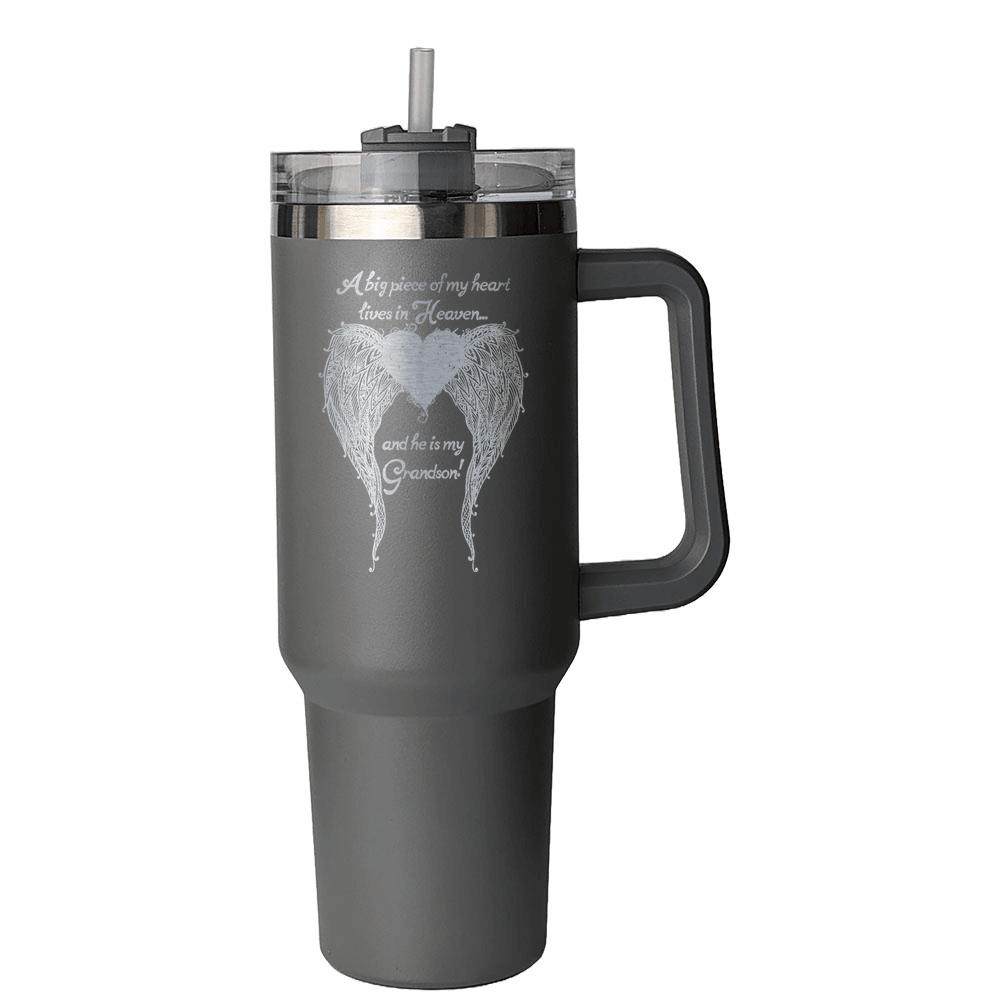 Grandson - A Big Piece of my Heart 40 Ounce Laser Etched Tumbler - Guardian Angel Collection