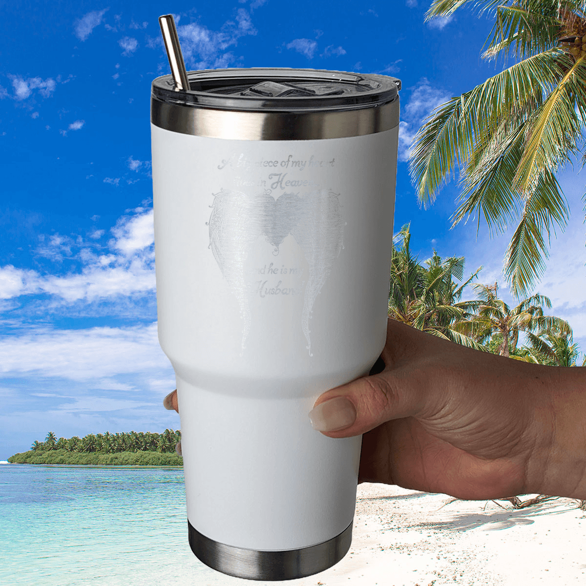 Husband - A Big Piece of my Heart 30 Ounce Laser Etched Tumbler - Guardian Angel Collection