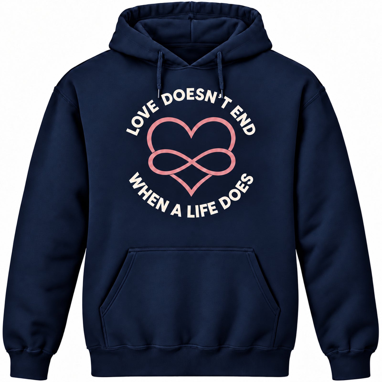 Love Doesn't End deep Navy memorial pullover hoodie