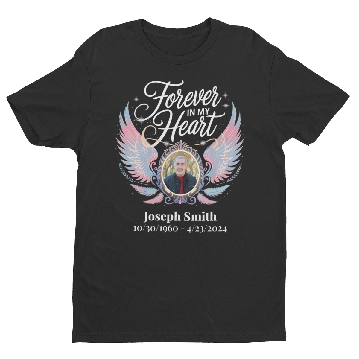 Forever in My Heart Personalized Memorial T-Shirt – Custom Photo, Name &amp; Dates