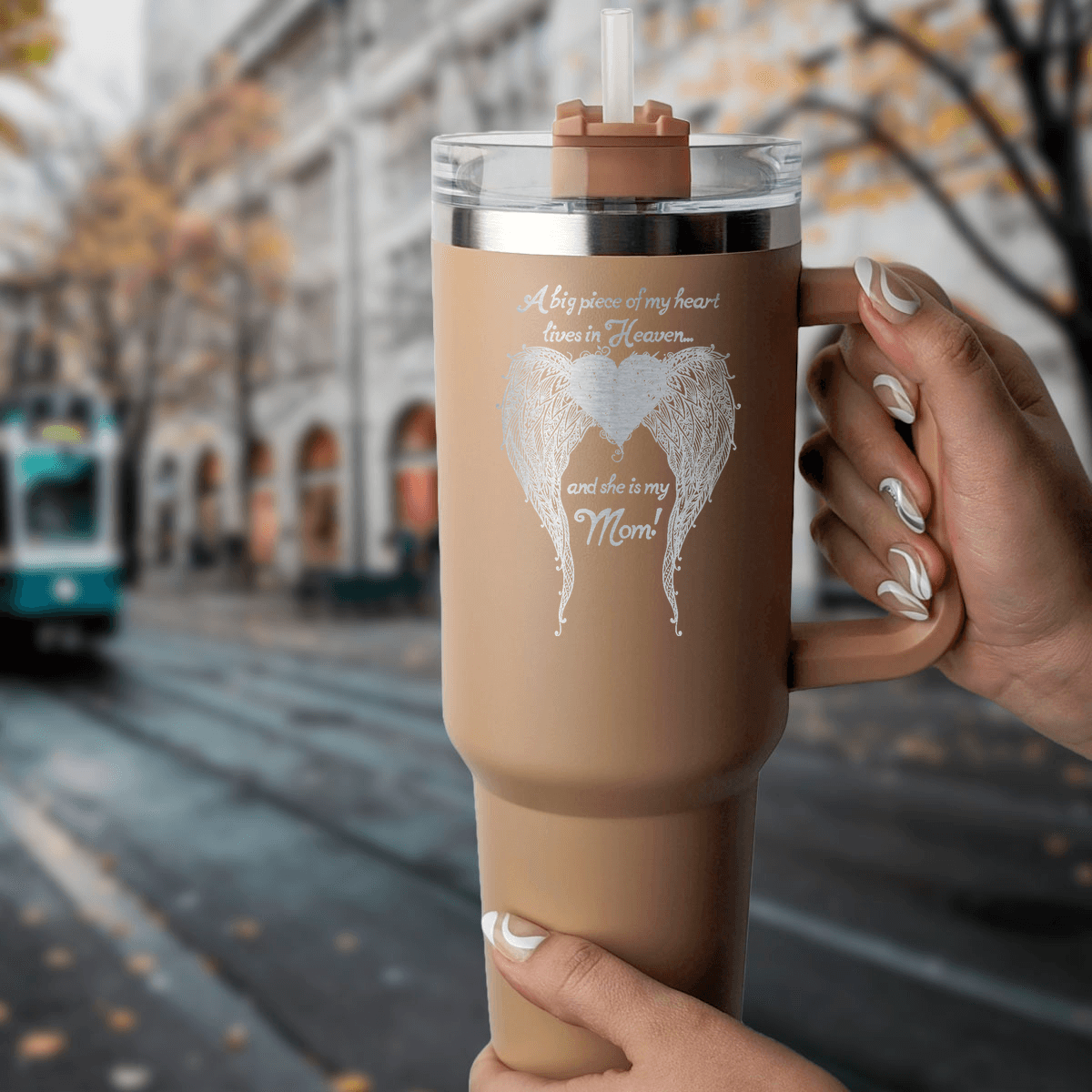 Mom - A Big Piece of my Heart 40 Ounce Laser Etched Tumbler - Guardian Angel Collection