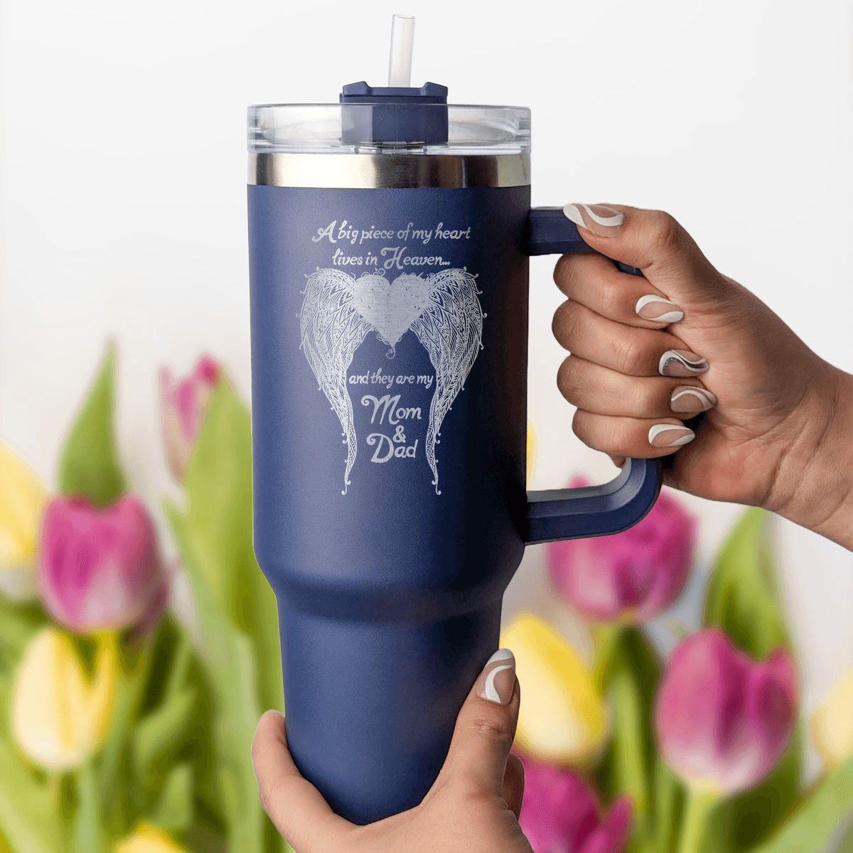Mom & Dad - A Big Piece of my Heart 40 Ounce Laser Etched Tumbler - Guardian Angel Collection