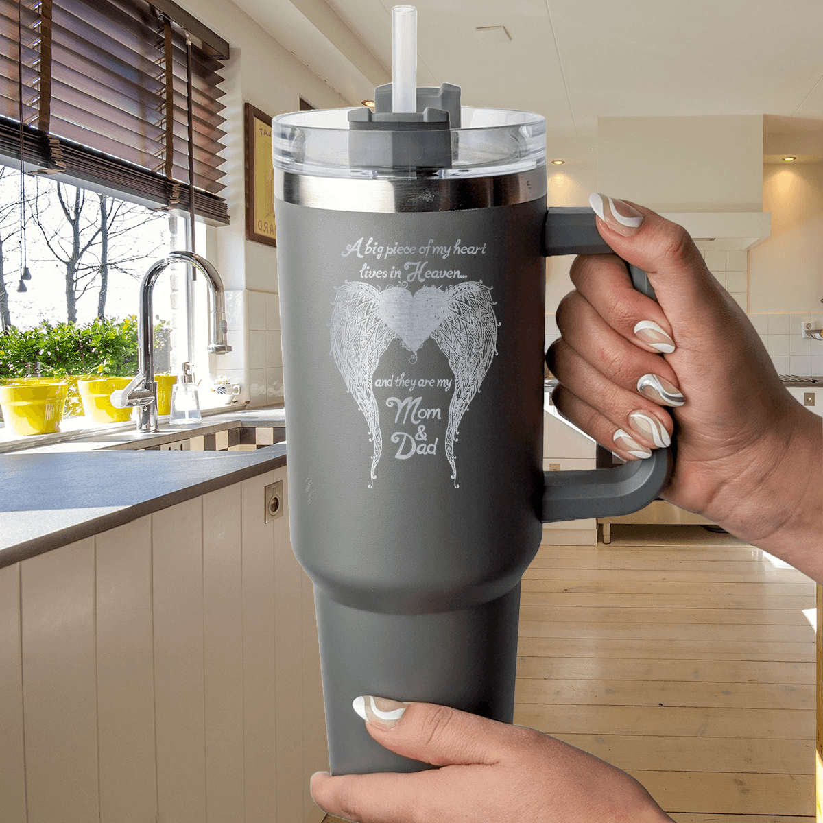 Mom & Dad - A Big Piece of my Heart 40 Ounce Laser Etched Tumbler - Guardian Angel Collection