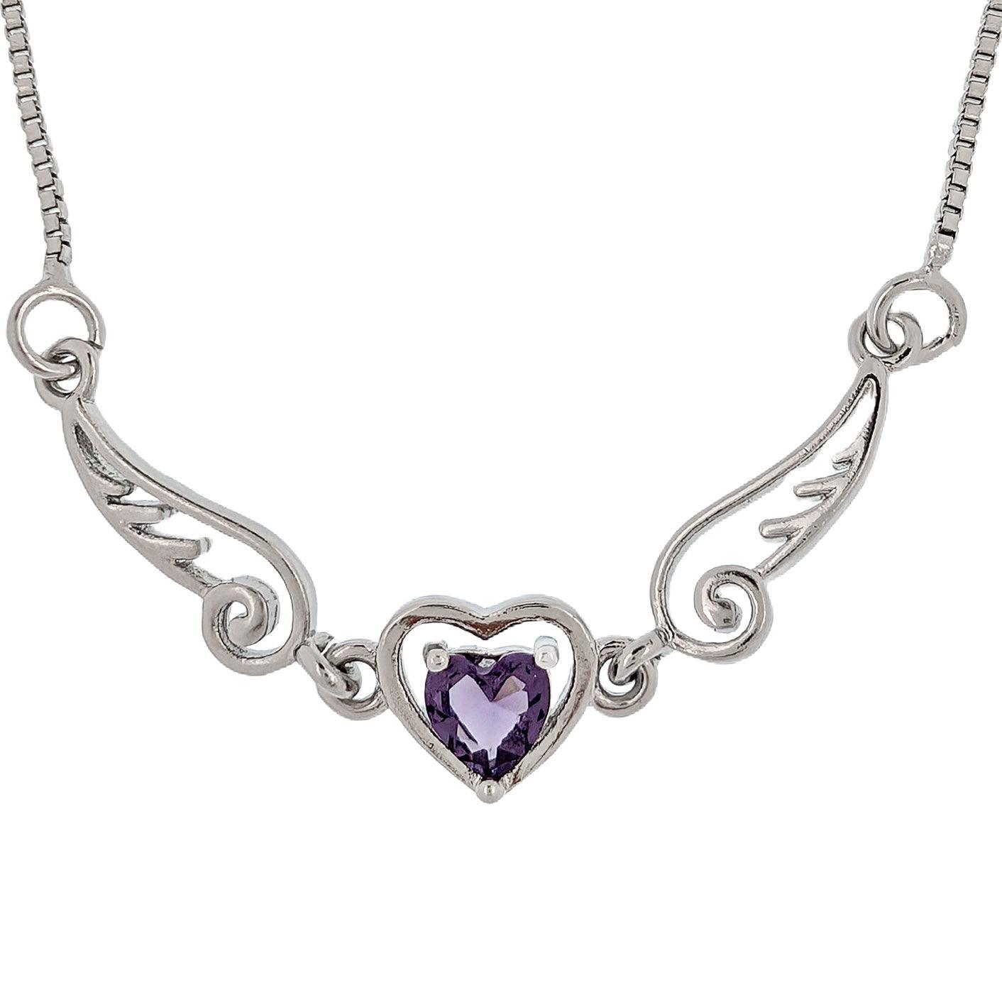 Heart Shaped Crystal With Wings Necklace - Guardian Angel Collection