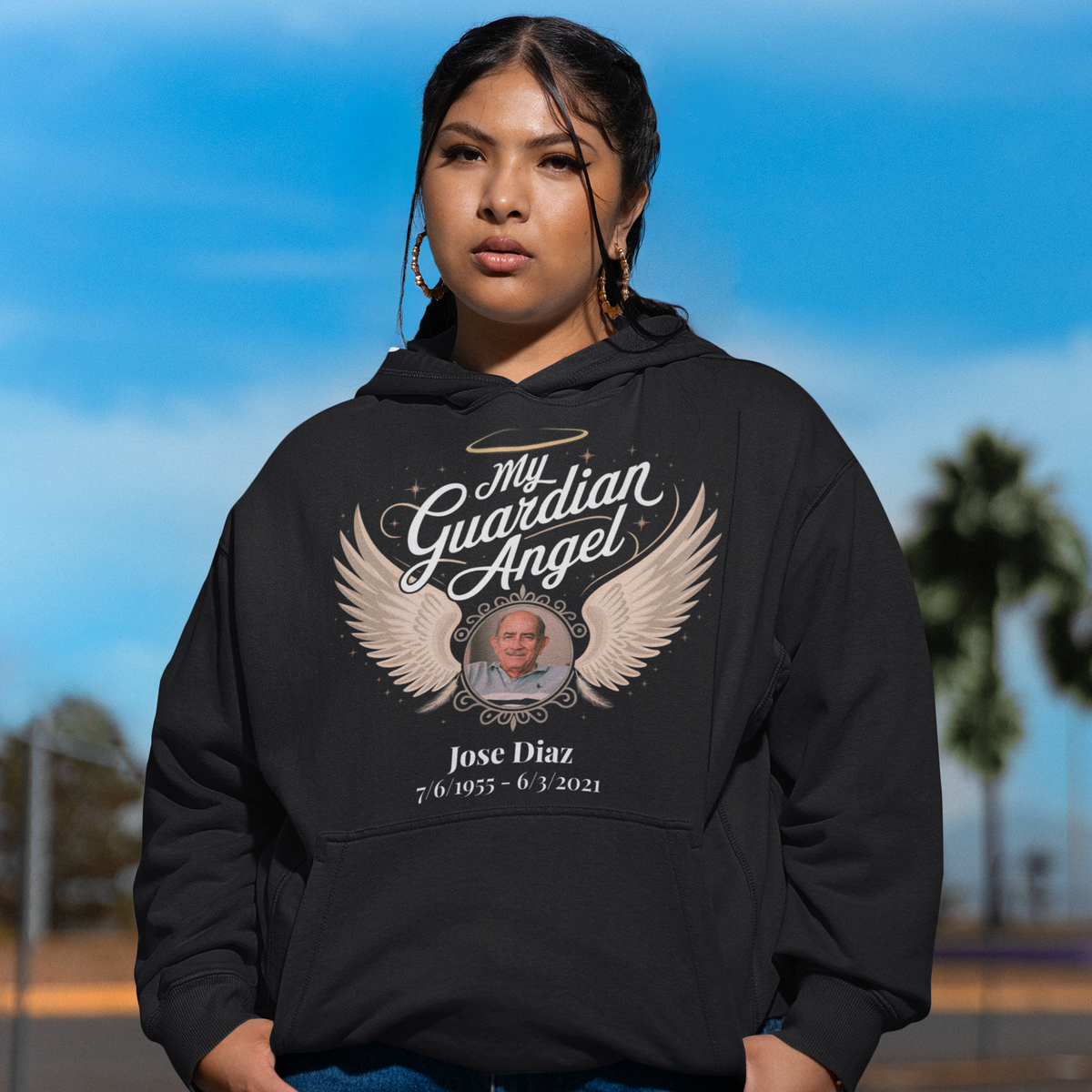 My Guardian Angel Personalized Memorial Hoodie – Custom Photo, Name & Dates