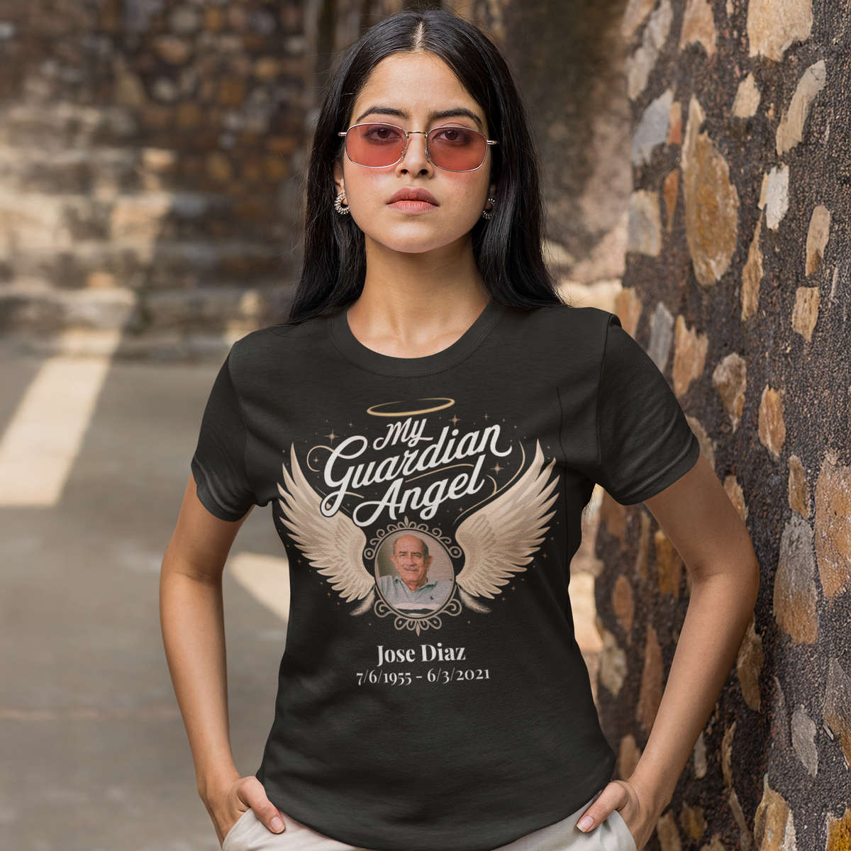 My Guardian Angel Personalized Memorial T-Shirt – Custom Photo, Name & Dates