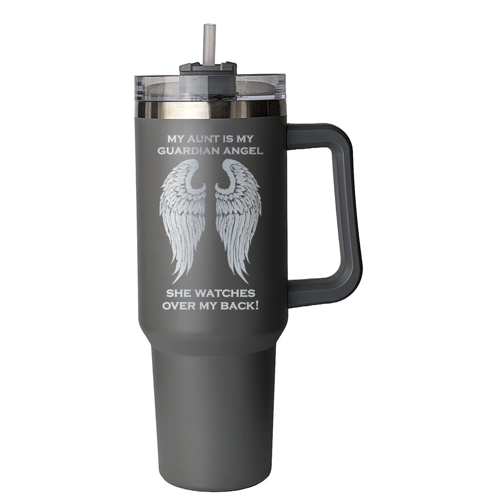 My Aunt is my Guardian Angel 40 Ounce Laser Etched Tumbler Grey
