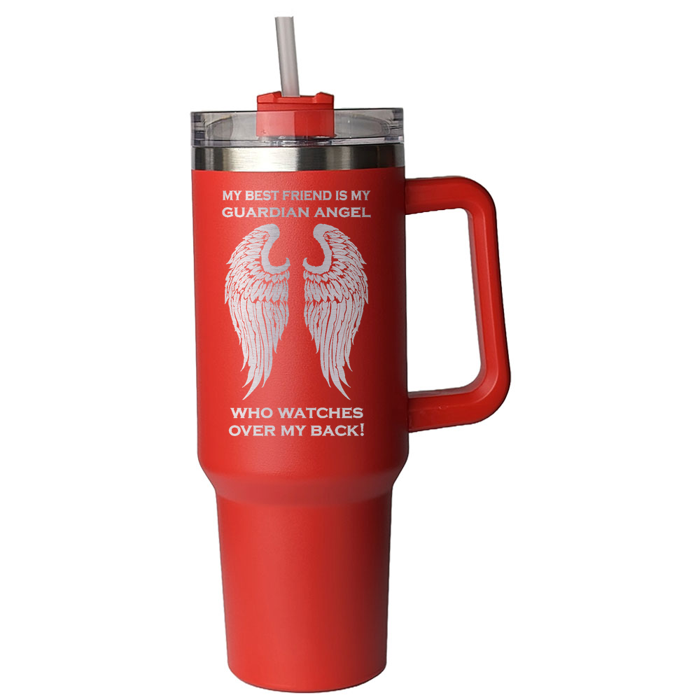 My Best Friend is my Guardian Angel 40 Ounce Laser Etched Tumbler Red